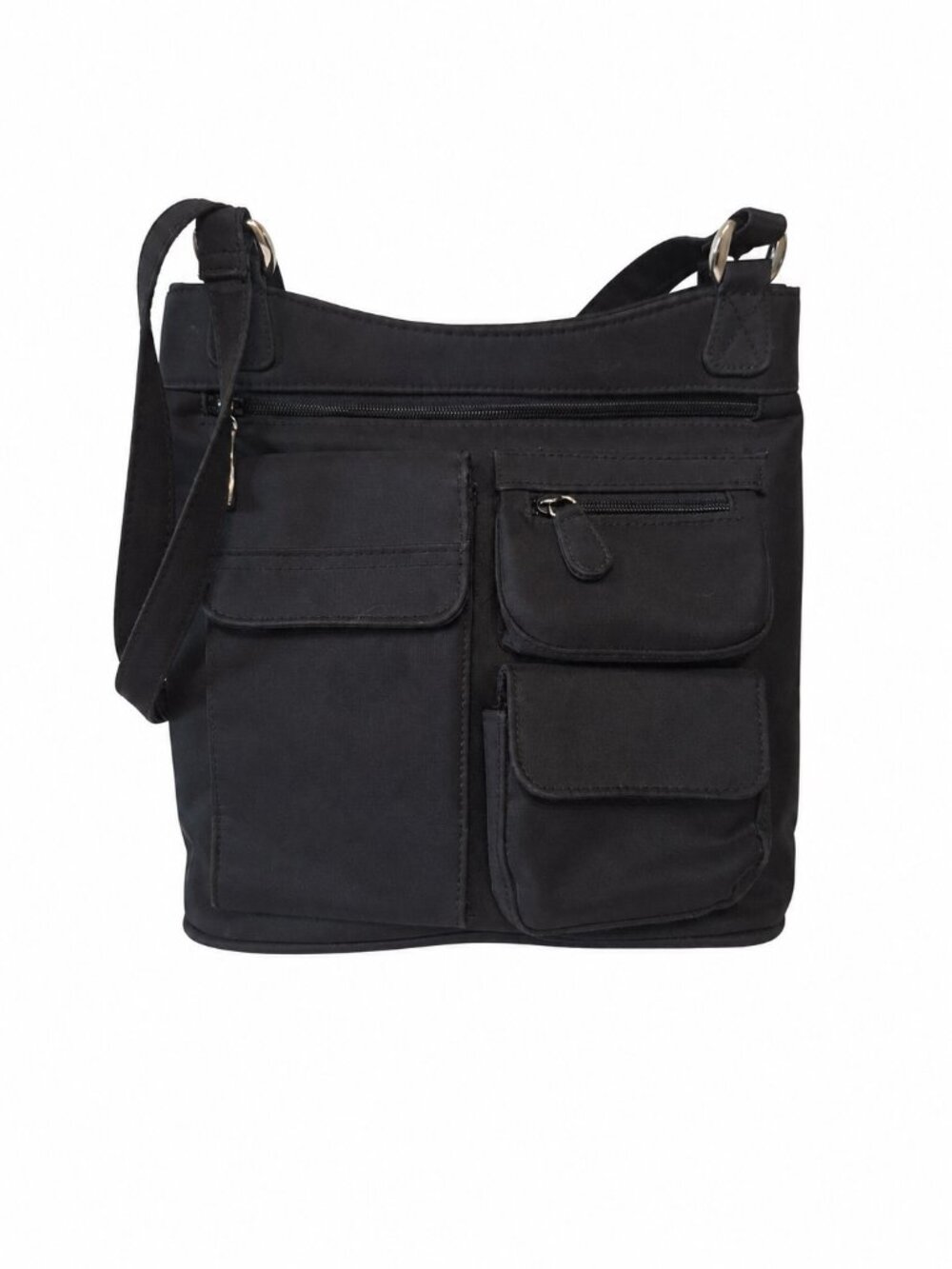 Black Multi Pocket Organizer Shoulder Bag Y2K Utility Travel Purse